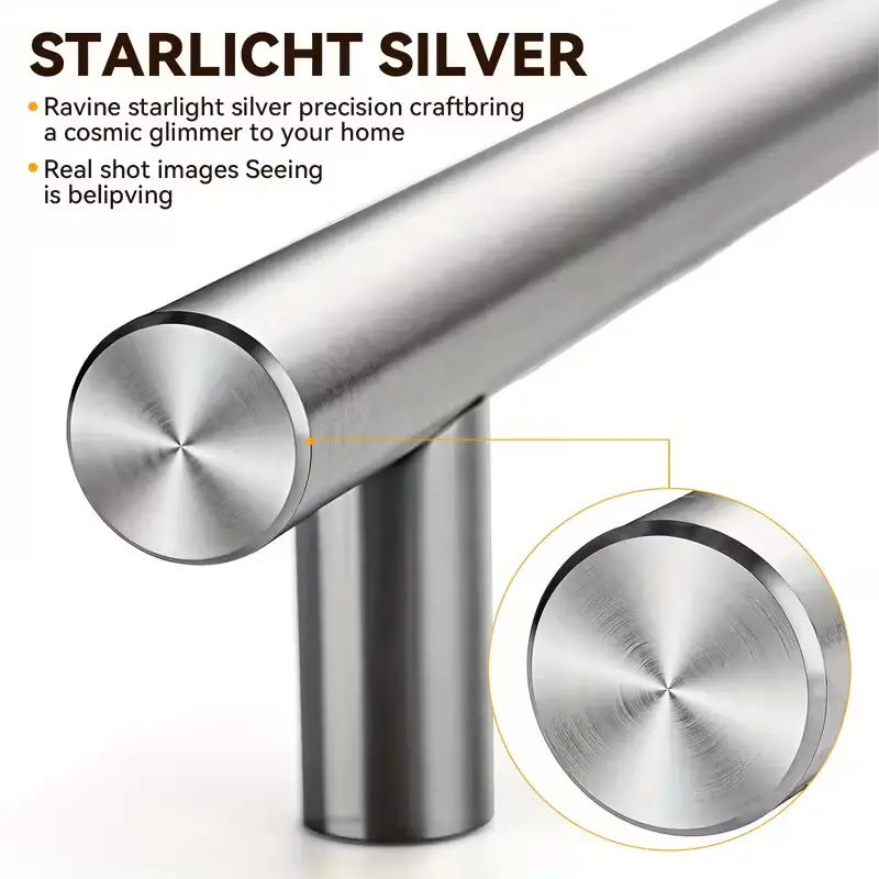 30-Pack Silver Stainless Steel Kitchen Cabinet T-Pulls - 128mm/5" Length Rust-Resistant Door Handles Interior, Matte Black Security Lock for Kitchen Drawers, Wooden Doors