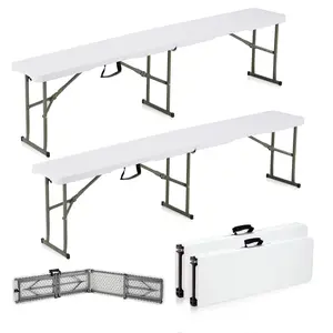 Plastic Folding Bench with Carrying Handle & Lock, Portable Outdoor Bench in Garden Picnic Camping Dining Party Seat, Waterproof Bench for Soccer Activities, Firm and Durable