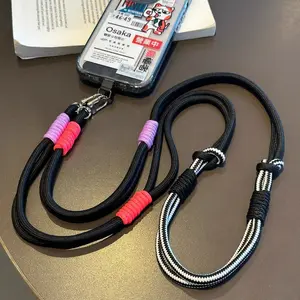 Unisex Cell Phone Lanyard Crossbody Long Nylon Rope Knotted Outdoor Strap Black