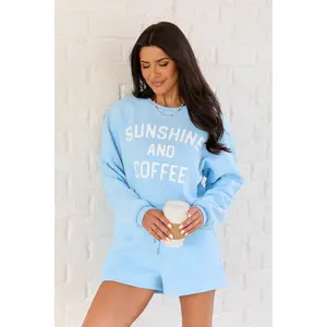 Sunshine And Coffee Light Blue Cropped Graphic Sweatshirt