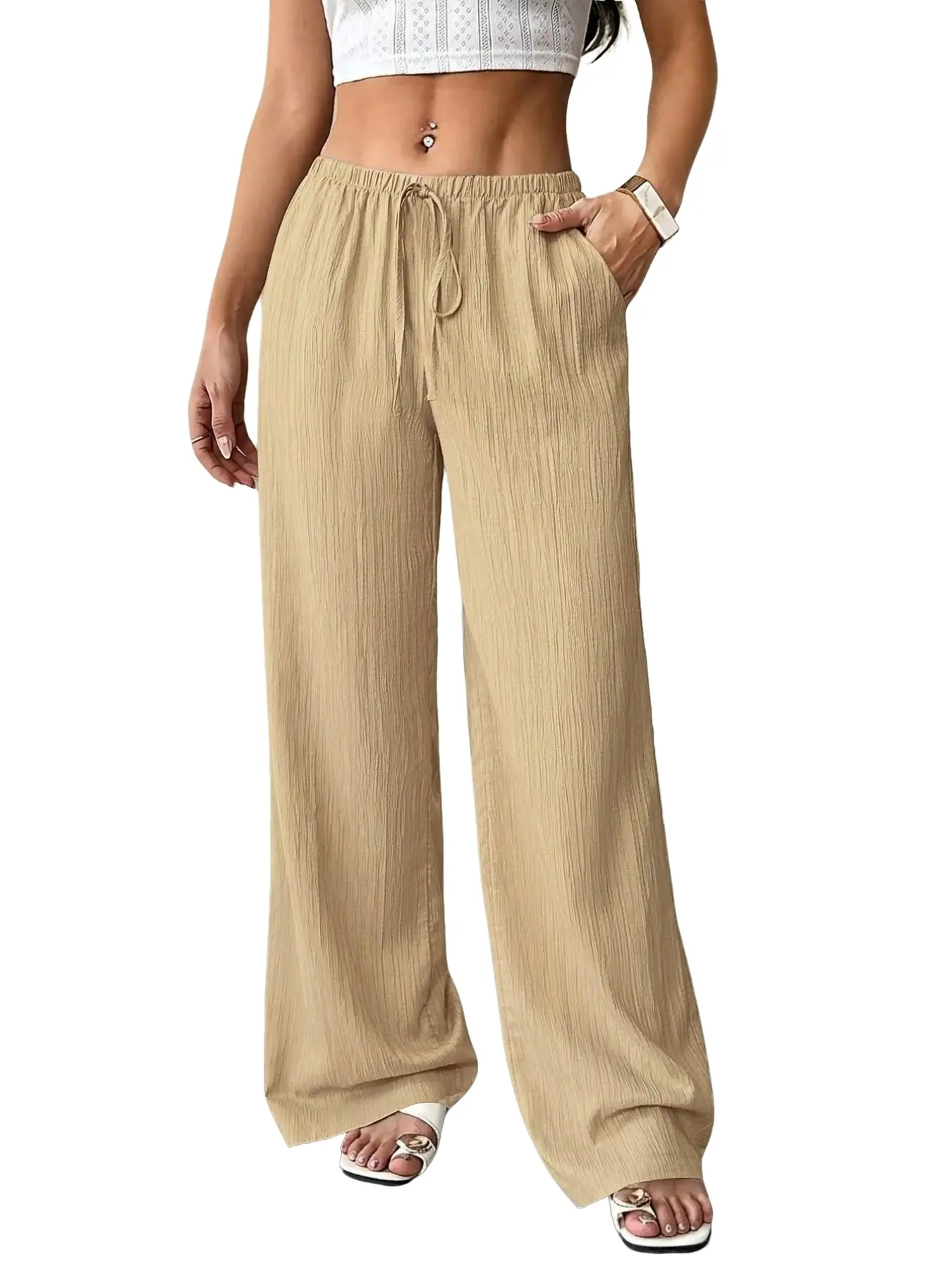 Women's Street Style Loose-Fit Leggings, Breathable Drawstring Waist, Casual All-Season Wear, Plus Size Friendly, Multicolor Options