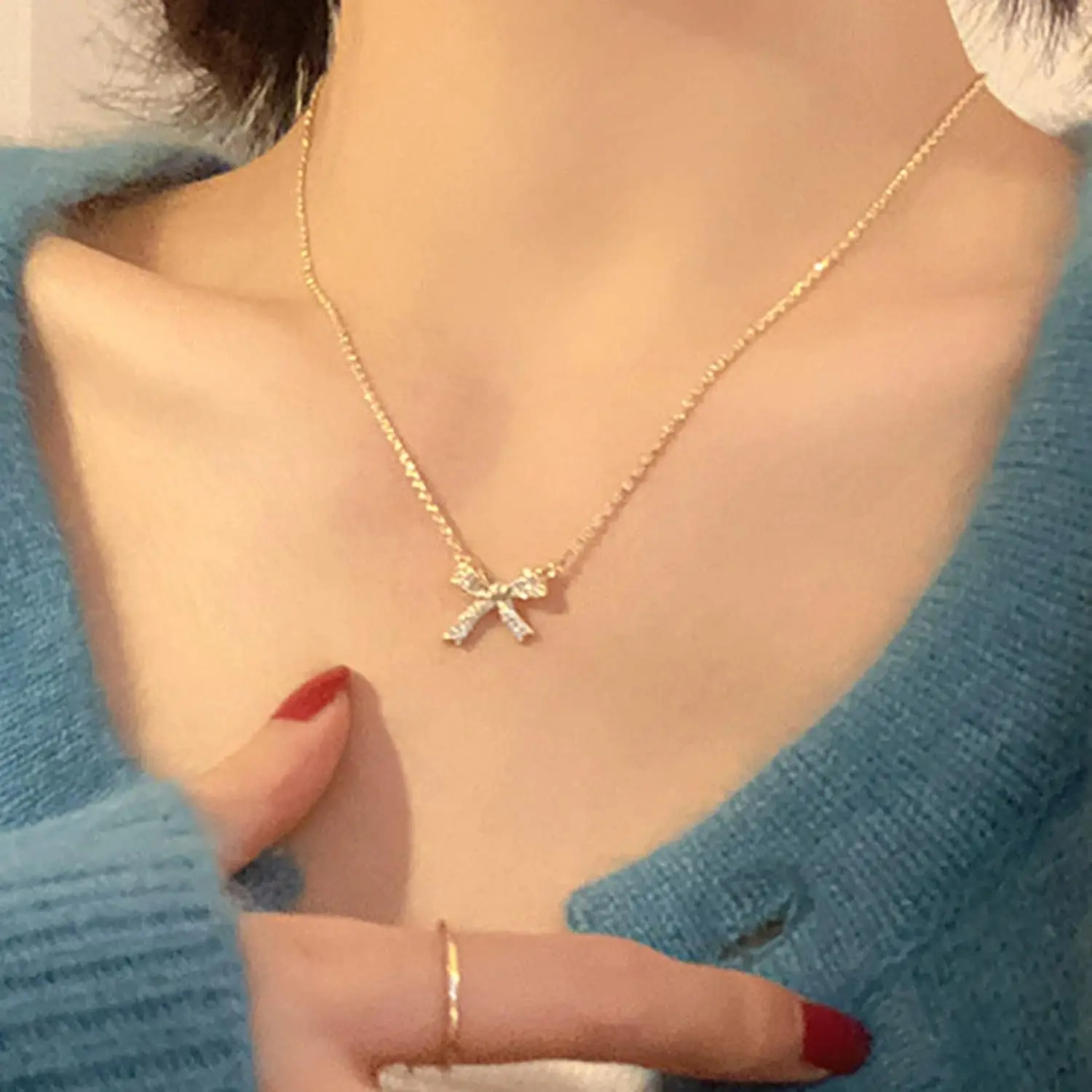 Women's Elegant Crystal Bow Tie Choker Necklace - Dainty Rhinestone Pendant on Gold Chain, Eco-Friendly High-Quality Costume Jewelry, Gift-Ready for Anniversary, Wedding, Graduation, Christmas, Mother's Day, Valentine's Day, Graduation Gift