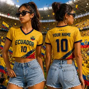 Ecuador Soccer Crop Top, Ecuador Football Jersey, Custom Name Number Shirt, Women Soccer Fan Tee, Personalized Ecuador Shirt