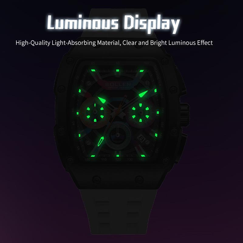 SOLLEN 728 Men's Rainbow Luxury Cool Watch Multi-functional Chronograph Waterproof Night Light Function Valentine's Day Gift