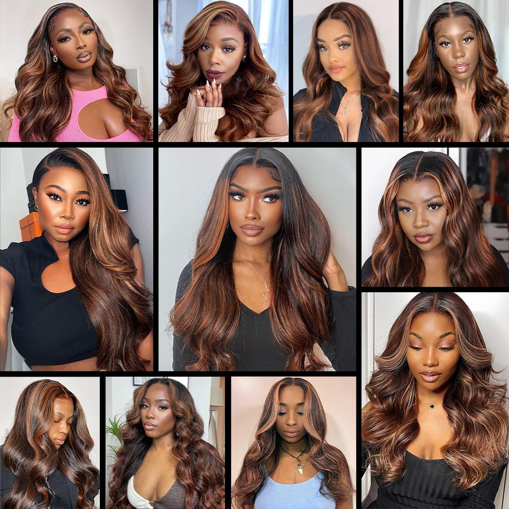 FB 30 Brown Highlight Human Hair Bundles P4 27 Highlight Body Wave Bundles Ombre Colored Remy Human Hair Extentions For Women Curly Hair Extensions Sew In Hair #Summervibes