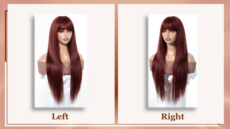 Long Straight Wig With Bangs 28inch Straight Black Wig Synthetic Heat Resistant Fiber Wig for Daily&Party everyday wear Curly Ponytail Extension Clip Tousled Updo Hair Bun Set