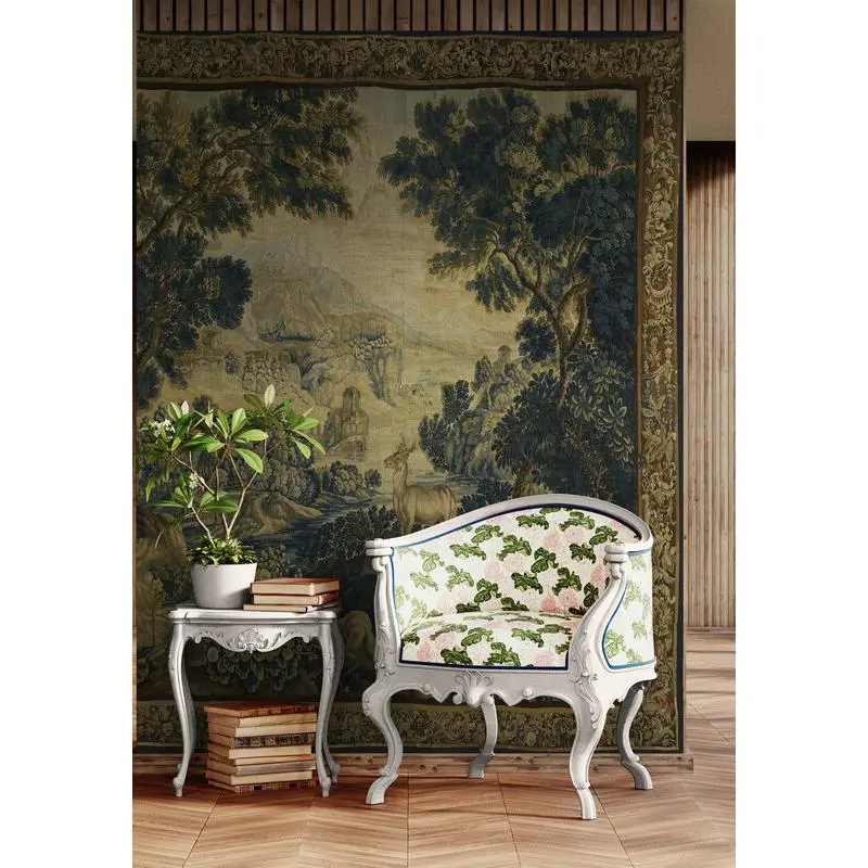 Superb French Verdure Tapestry Reproduction RE559830 The Dusky Greenwood Series