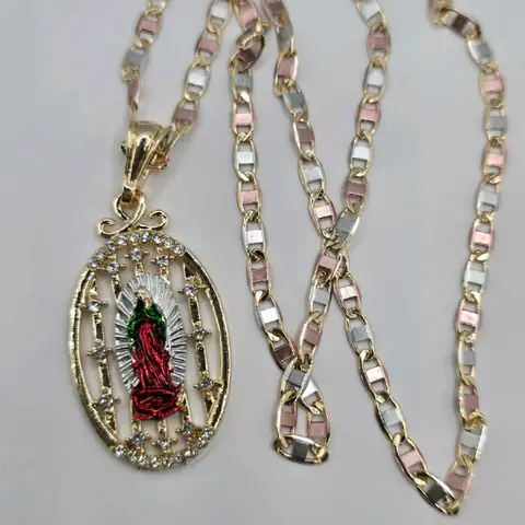 VIRGIN MARY religious necklace clear color 20"inches new chain GOLD-PLATED
