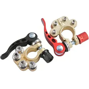 2pcs Heavy Duty Brass Battery Terminal Connectors - 4-Way Quick Disconnect for Cars, Trucks & Boats