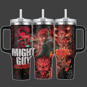 Might Guy Eight Gates Unleashed Stainless Steel Insulated NRT Tumbler Cup, 20oz/40oz with Straw Lid Included, 40oz Handle Option, Red Beast Full Wrap Design