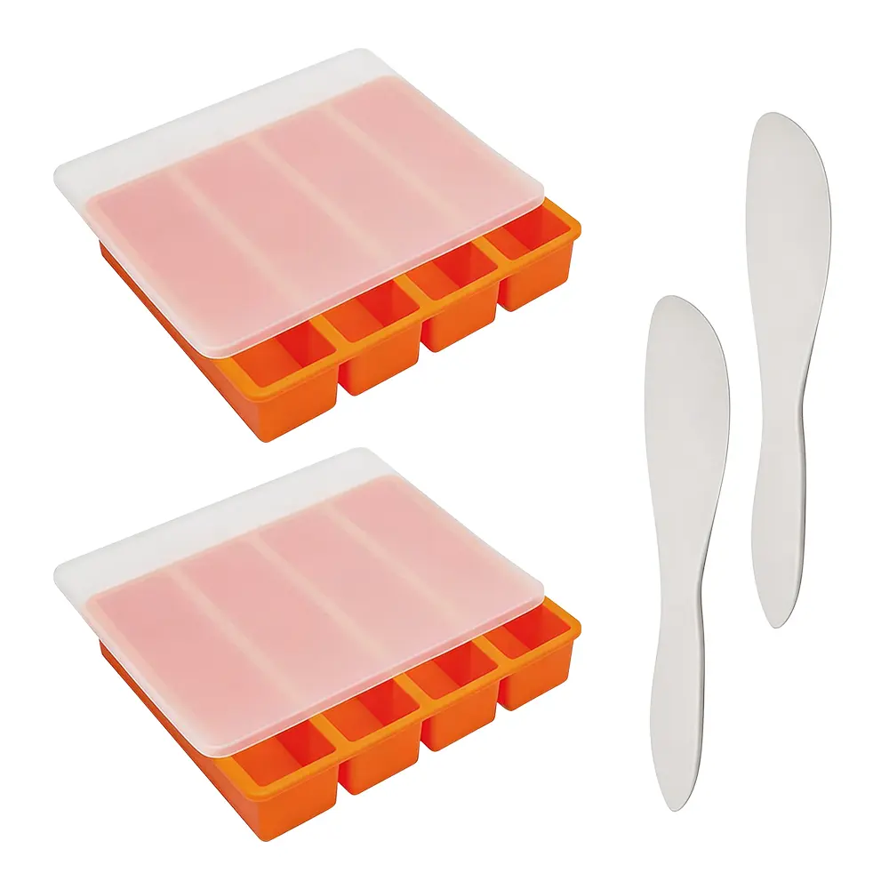 2 Packs Silicone Butter Molds with Lid, Non-Stick Homemade Butter Mold with 2Pcs Spatulas, Freshness Locked, Easy Release, Versatile Shaping for Baking and Freezing