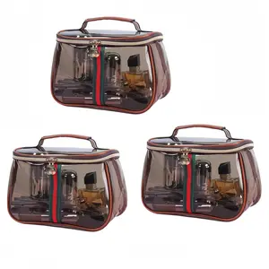 New Retro Vintage Vanity Bag, Clear Makeup Organizer with Handle, Large Capacity Water Resistant Cosmetic Toiletry Bag for Women, Travel Skincare Storage Case, Vintage Makeup Pouch