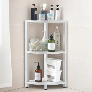 HDPS 3 Tier Standing Corner Shower Organizer Shelf, Detachable Stool & Foot Rest,Waterproof & Shelves Stand Rack with Anti-Slip Feet,-Saving