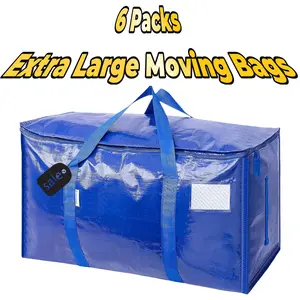 6 Pack Extra Large Moving Bags Heavy Duty with Zippers & Carrying Handles, Durable Storage Bags Moving Boxes for Closet Dorm Room Space Saving Storage with Label Packing Bags for College Supplies,Blue Organiser