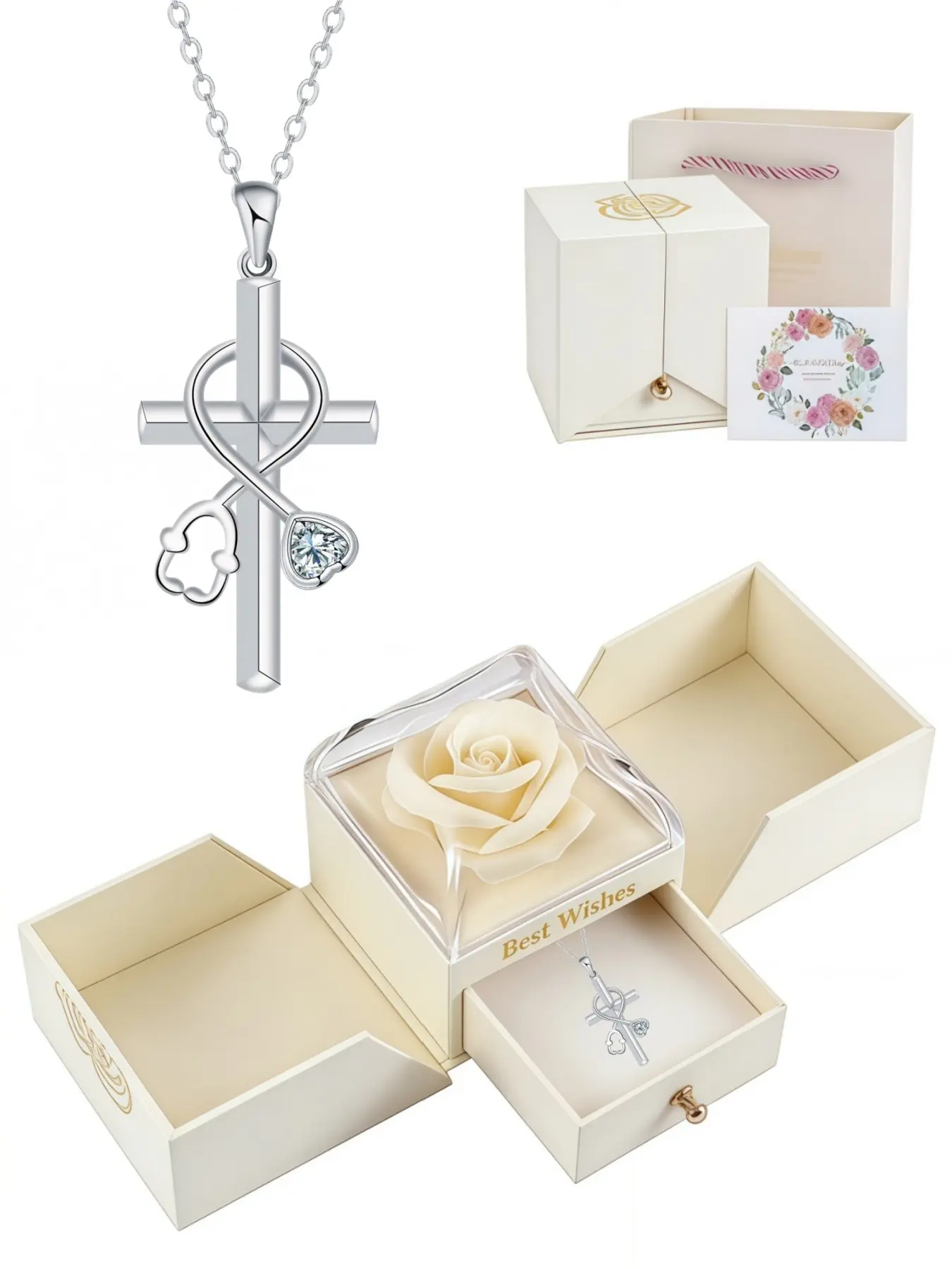 Dazzling Sacred Heart Necklace Unique cross stethoscope premium gemstone necklace.Comes with a surprise double-door preserved rose jewelry box.Ideal gift for doctors, nurses and all festivals: birthdays, Mother's Day & Valentine's Day.