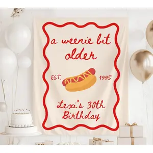 A Weenie Bit Older Birthday Tapetsry Banner Any Age Hot Dog Birthday Decorations A Weenie Bit Older Birth day Decor Peach skin suede
