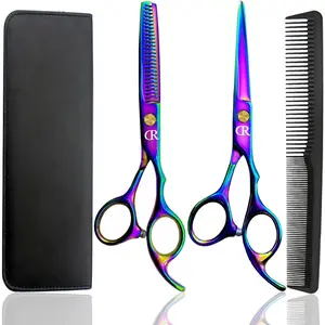 Professional Hair Cutting Shears Set,6 Inch Barber Hair Cutting Scissors Kit,Hairdressing Thinning Shears for Hair Cutting,Sharp Blades Haircut Scissors Kit for Women/Men/Kids (Rainbow) (Rainbow) home outdoor Aesthetic Stainless Steel Haircare Clear