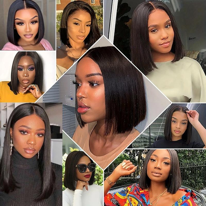 Hermsile Straight Bob Wigs Human Hair Wigs For Black Women 13x4 Straight Lace Front Wigs Human Hair Lace Front Wigs Pre Plucked HD Lace Frontal Wigs 180% Density Short Bob Wigs Natural Color 10 inch