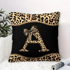 Leopard Print Monogram A-Z Throw Pillow,  Luxury Bow Black Gold Cushion, Soft Square Accent Pillow with Pillow Core,  Modern Fashion Coquette Home Decor for Sofa Bedroom, Personalized Gift for  Girls Women Adults