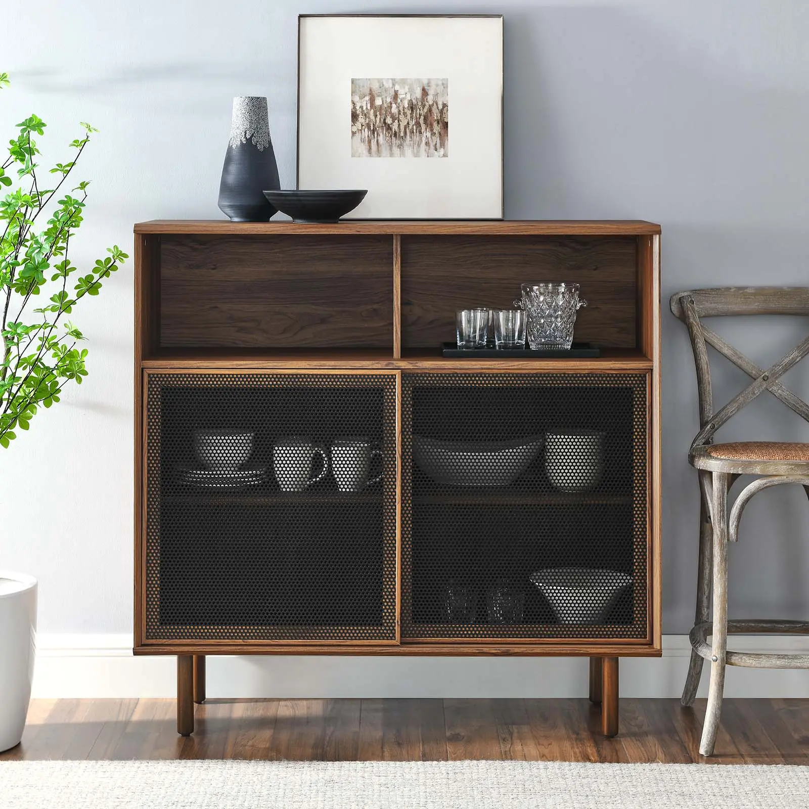 Modway Kurtis 47" Wood Storage Cabinet - Walnut, Apartment Furniture Cupboard for Living Room