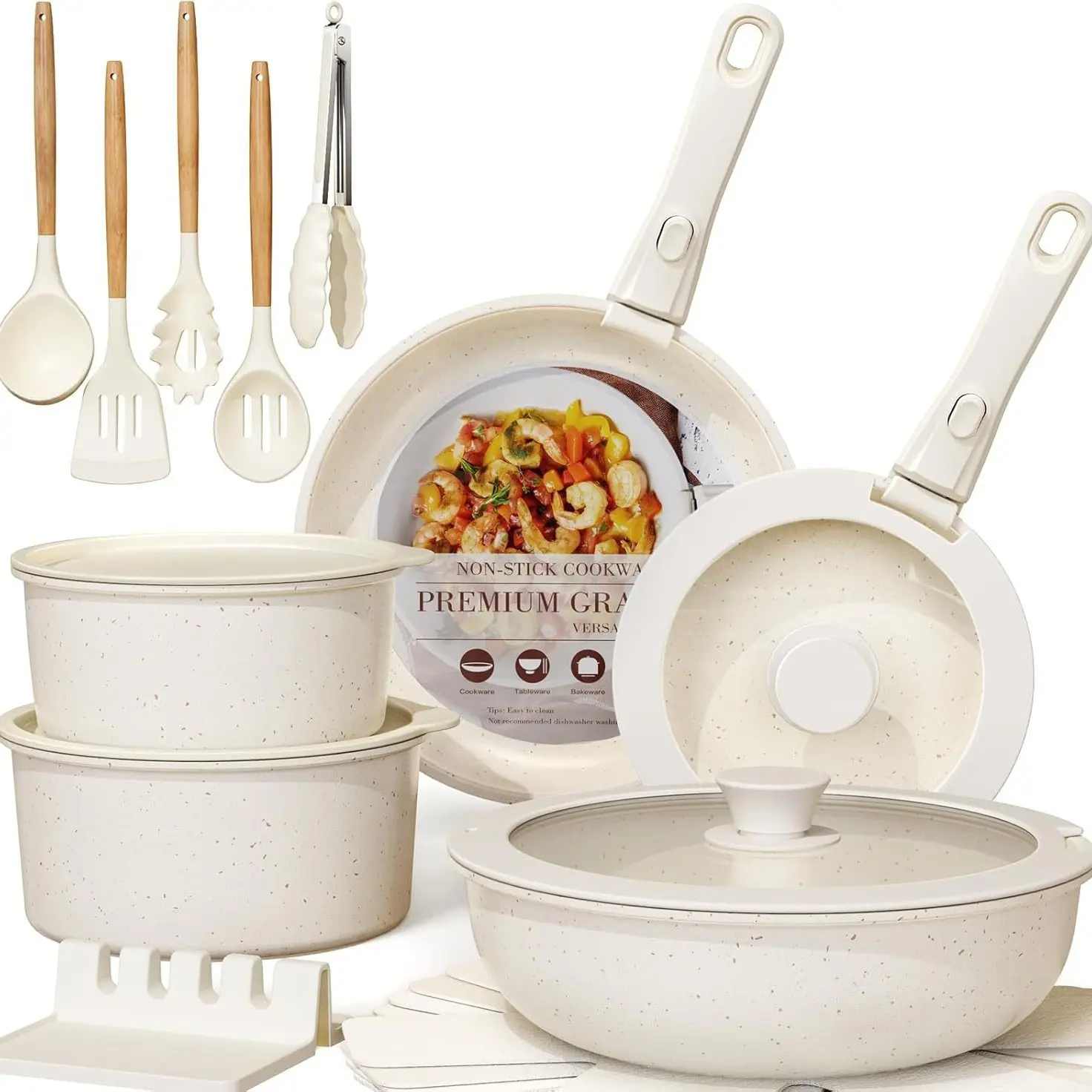 Chef 21Pcs Pots and Pans Set Non Stick, Nonstick Ceramic Cookware Sets Detachable Handle, Non Toxic Healthy Induction Cookware, Kitchen Cooking Set, with Frying Pans Set, Dishwasher/Oven Safe