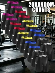 20 pcs random men's self-cultivation long style Boxer underwear, Soft fabric, elastic waistband, There is a pocket on the right side for easy carrying, Suitable for fitness and exercise, Fashionable design, suitable for daily home casual wear.