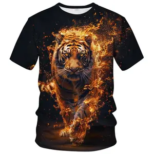 Unisex Fiery Tiger Flames 3D T-Shirt, Bold Animal Graphic Tee for Casual Wear, Festivals, Street Style, Trendy Apparel for Men & Women
