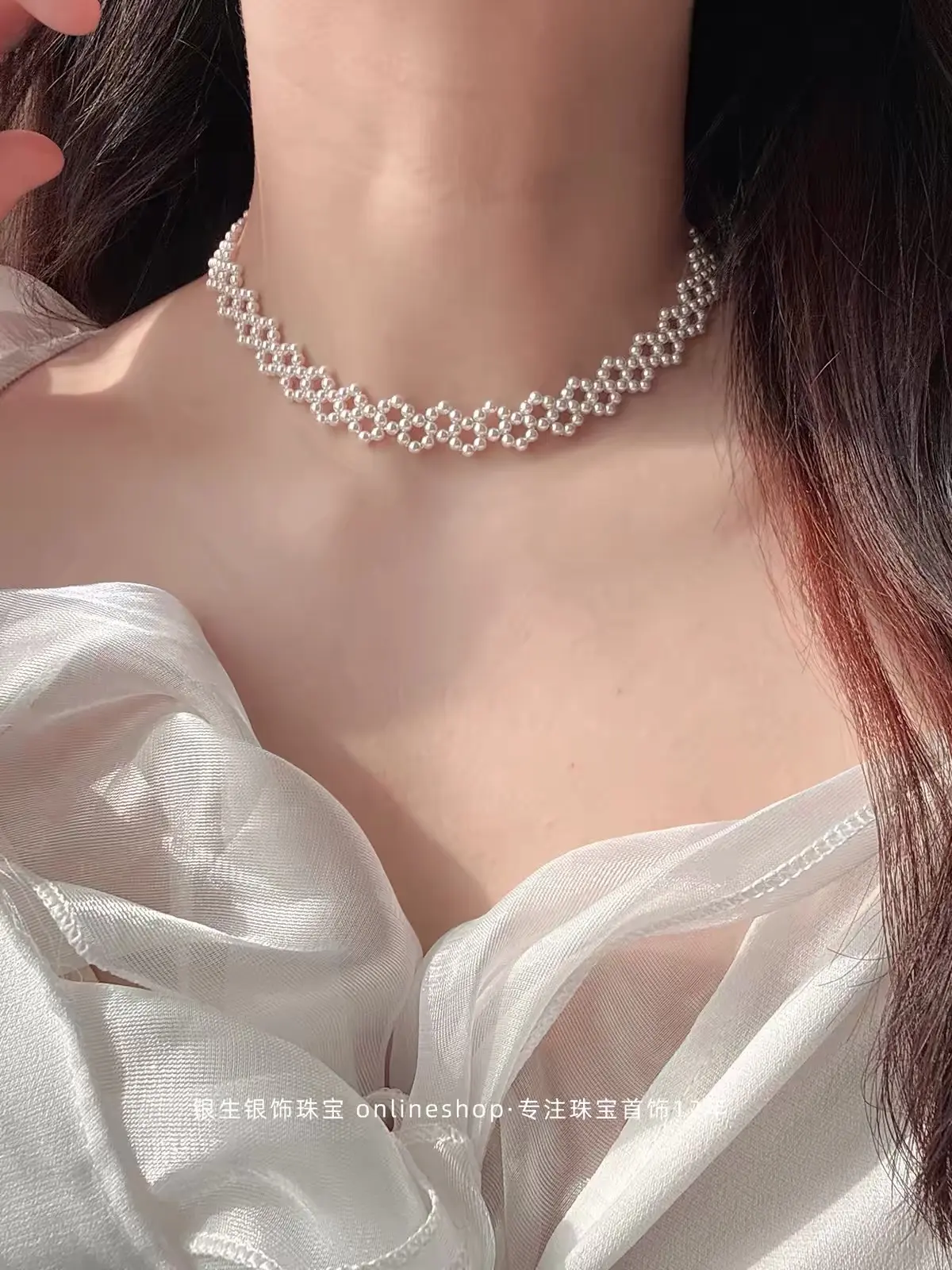 NO.13-Luxury Hand Braided White Pearl Necklace with Heart Shape Bottom, Timeless Pearl Jewelry Gift for Her