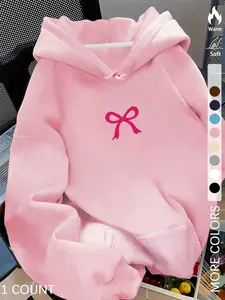 Women's Bowtie Print Regular Adjustable Drawstring Hoodie, A Casual and Basic Long-Sleeved Hoodie Suitable for Fall & Winter, A Daily Wear Women's Clothing, Womenswear Sweatshirts