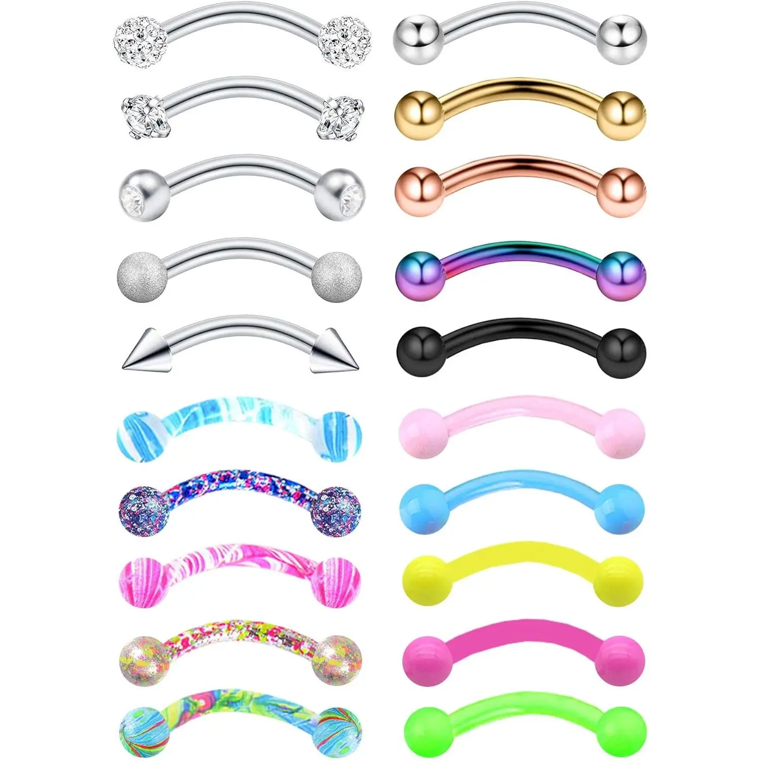 Stainless Steel 20-48Pcs 16G Body Piercing Jewelry Kit, AAA+ CZ Inlaid Curved Barbell for Eyebrow, Rook, Tragus - 8-10mm Helix Pierced Ring for Women Men, Economical Price