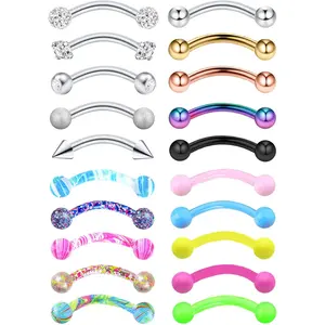 20-48Pcs 16G Eyebrow Piercing Rook Curved Barbell Kit Eyebrow Tragus Lip Rings for Women Men 8-10mm