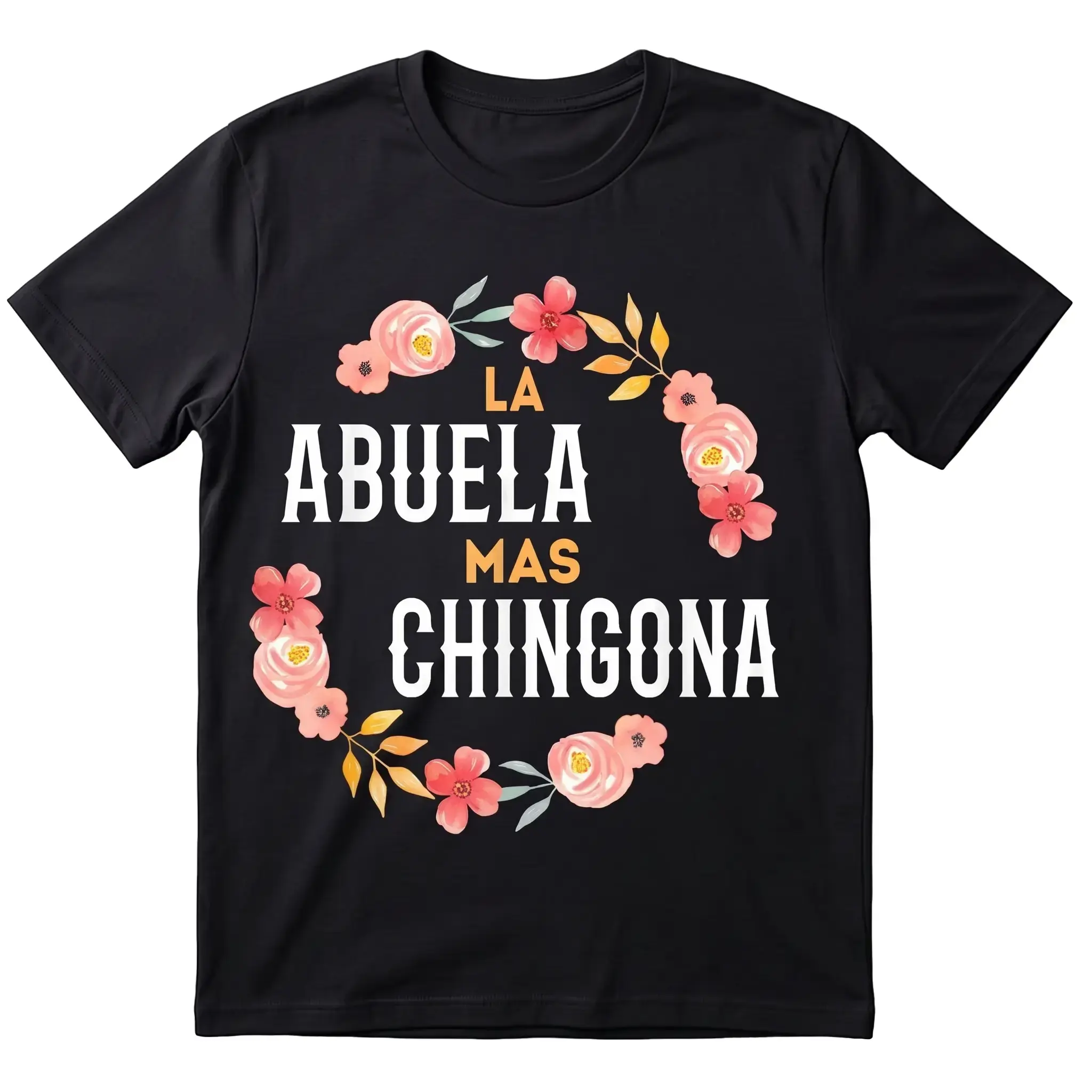 100% Cotton Unisex Crew Neck Tshirt - Floral Arch Graphic, Spanish Abuela Grandma Gift, Latino Family Humor Casual Short Sleeve Top (Sizes 2XL, 4XL, 5XL), Do Not Bleach