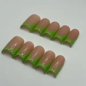 Buttercup Green French Tips press on nails