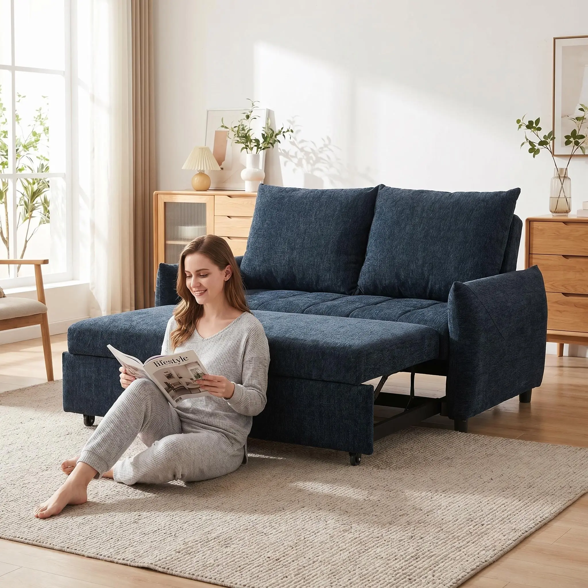 57" Couch Small Sleeper Sofa Bed, 3 in 1 Convertible Loveseat Sleeper Couch for Apartment, Dorm Room, Bedroom and Small Space