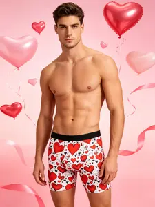 Men's Valentine's Day Briefs, Heart Pattern Print Underwear, Comfortable Elastic Waist, Casual Fitted Style, Romantic Gift for Partner
