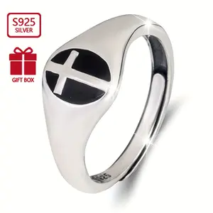 1pc 925 Sterling Silver Signet Ring Retro Cross Design Suitable For Men And Women Match Daily Outfits High Quality Adjustable Ring