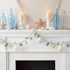 5.58 ft Shell Beach Mantel Swag Seashell Centerpiece Conch Beach Decorations for Table Wall Bedroom Home Dining Doorway Weddings