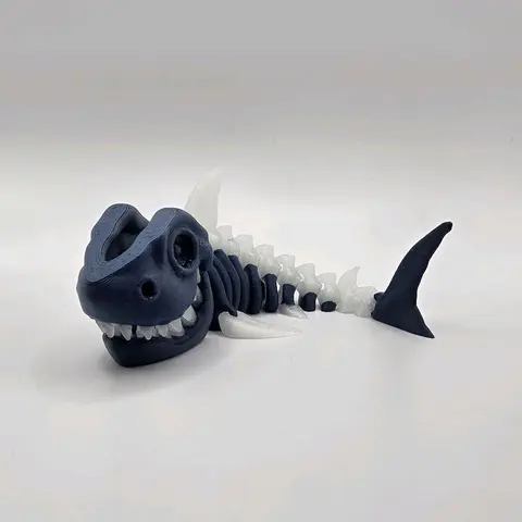 3D Printed Articulating Glow Skeleton Shark Figurine Great Gift and Desk Figure