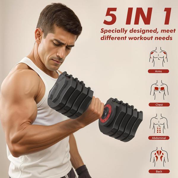 Adjustable Dumbbell Set of 22.5LB Set-1Sec Adjustable Dumbbell Weights-5 in 1 Free Weights Dumbbells Set with Effortless Tray/No-Slip Handle-Compact Size for Women/Men at Home Gym