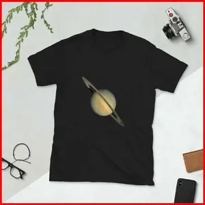 Saturn Cool Space T Shirt, Black, Slim-fitting Menswear Top Underwear Tshirt Streetwear T-Shirt Shortsleeve Tropical Crewneck Round Neck