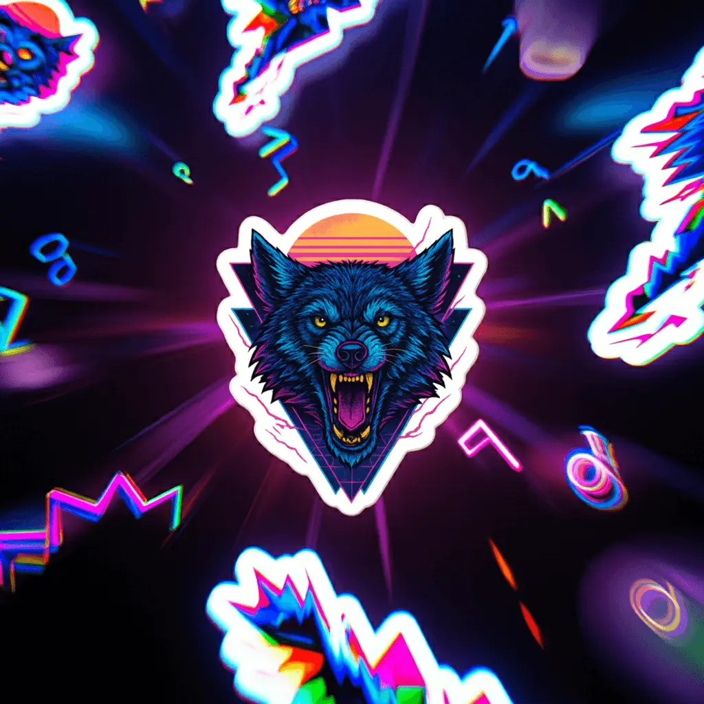 Obtuse Mongoose Neon Wolf Sticker Retro Vaporwave Vinyl Decal High Opacity Durable Adhesive 95µ Density Bubble-Free Application for Laptops Bottles Skateboards