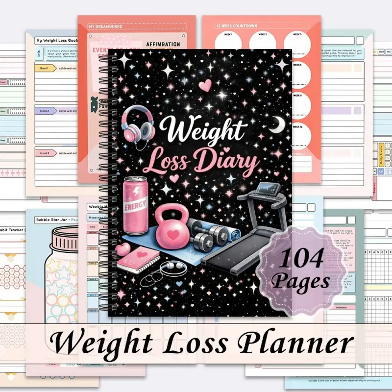 This journal and fitness tracking notebook - spiral-bound weight loss record book, body measurement charts, suitable for gym, dieting, kettlebell, dumbbell tracking, portable design, suitable for use in office, treadmill, health planning notebook