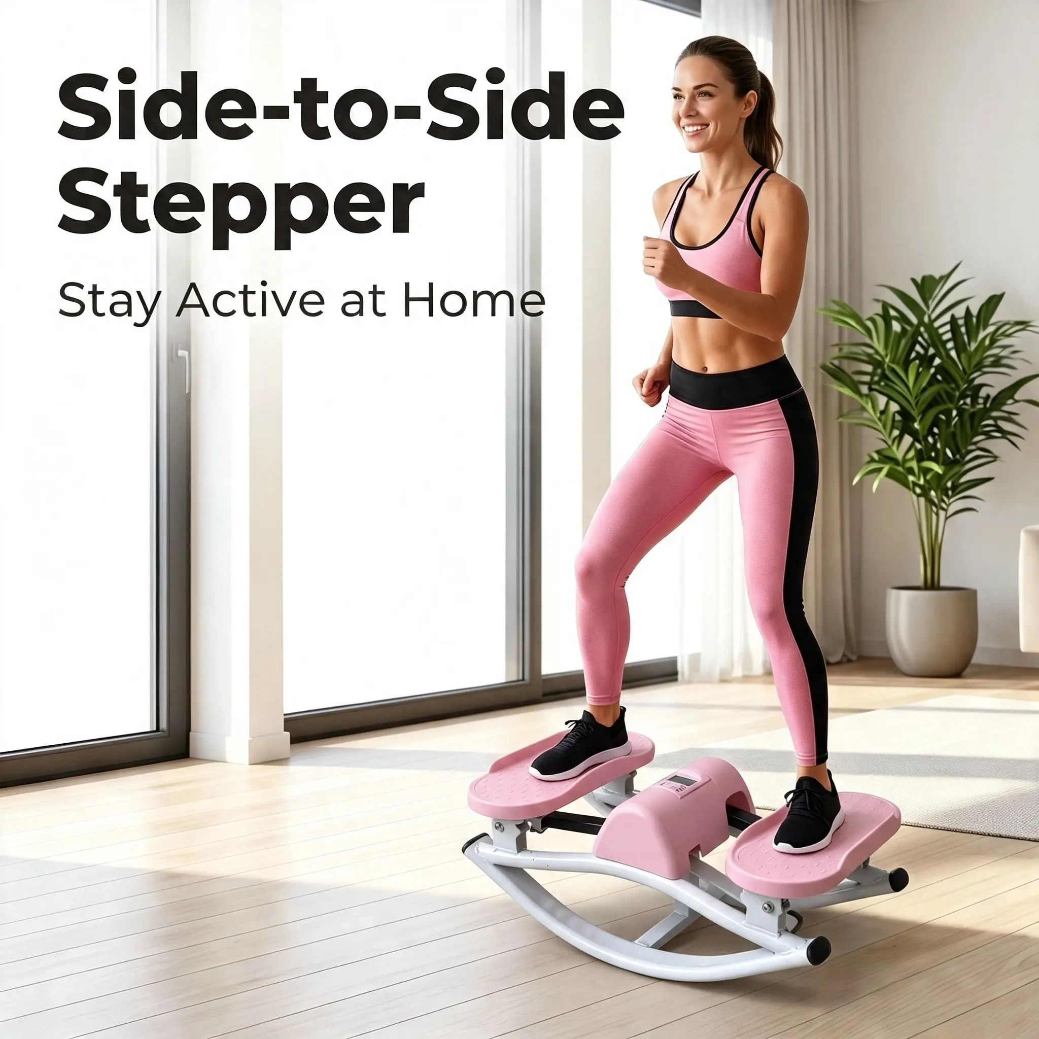 Side-to-Side Lateral Stepper, Quiet Indoor Workout Stepping Machine with LCD Monitor, Compact Home Fitness Equipment with Anti-Slip Pedals