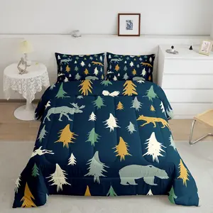 Wild Animal Decorative Bedding Set - Soft 3D Animal Pattern Breathable Microfiber Comforter Set, Lightweight Farmhouse Bedding with Moose Fox Designs for Bedroom Use