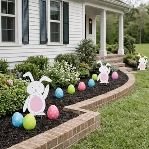 VictoryStore 12-Piece Outdoor Grade Plastic Easter Egg & Bunny Motif Flat Pathway Marker Set, Easter Ornaments, Patio Decoration, Home Decor Plaques & Signs