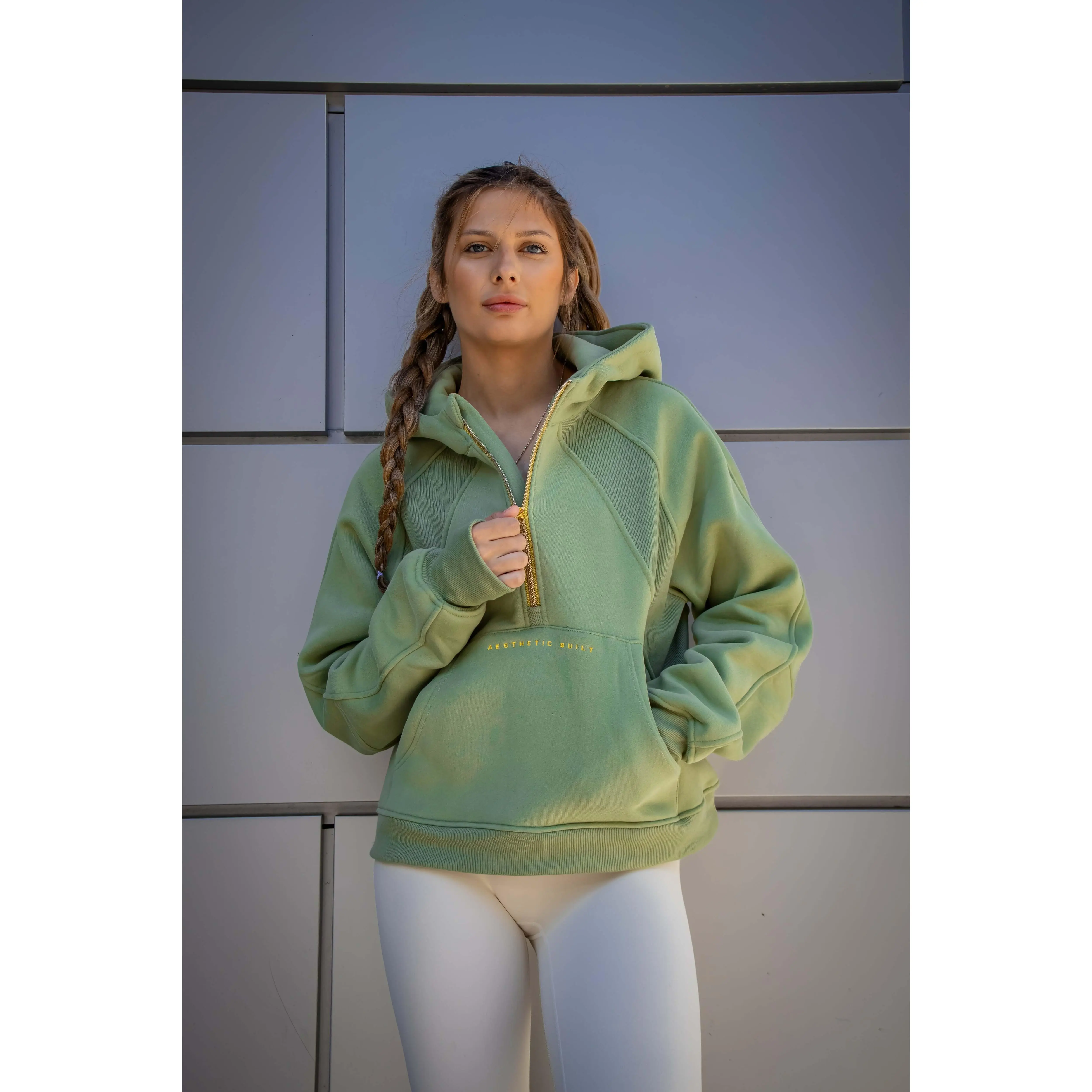 Jade Green Scuba Oversized Half-Zip Hoodie