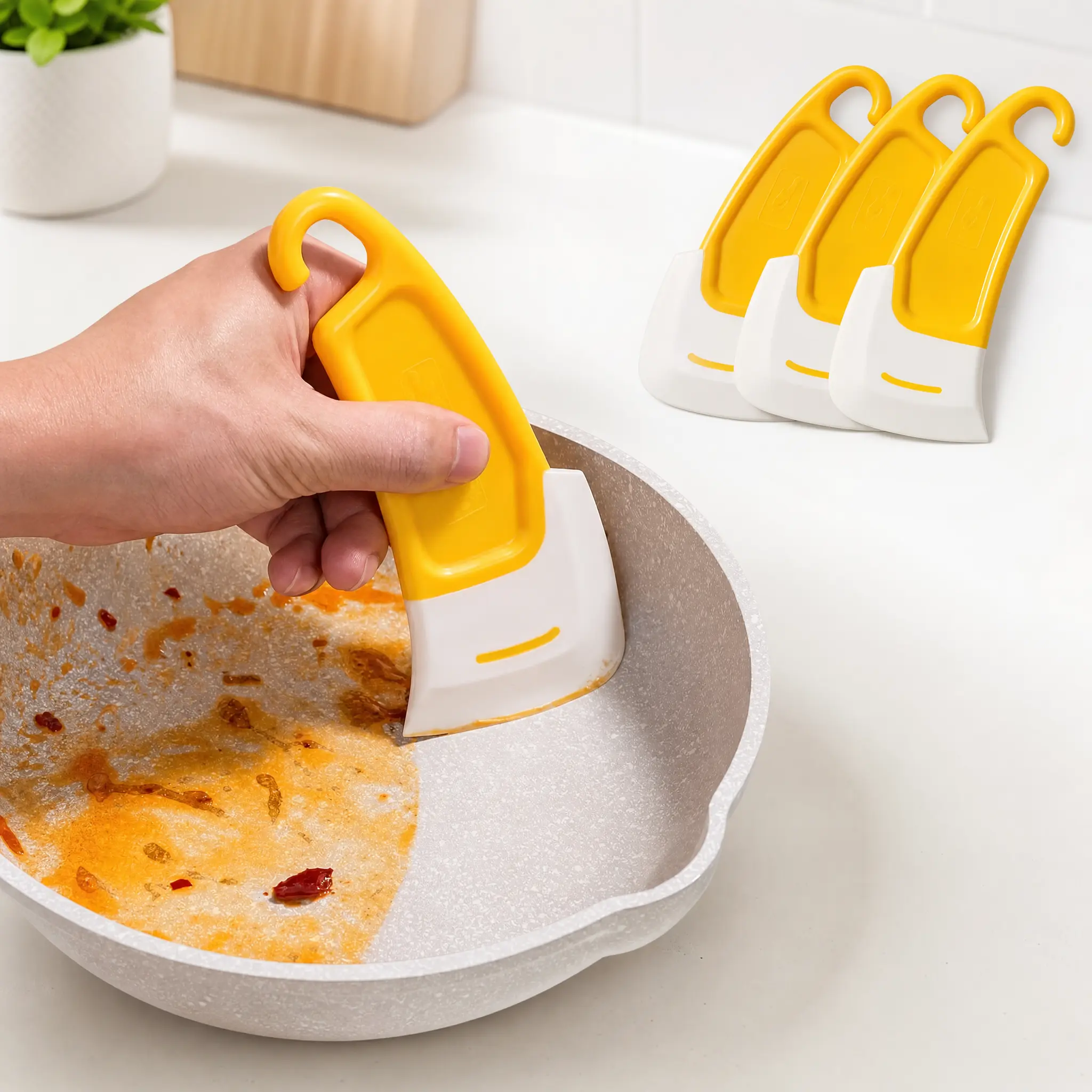 3Pcs Plastic Silicone Scraper Spatulas, Heat-Resistant Kitchen Utensils for Non-Stick Pans, Oil Residue & Grease Removal Tool