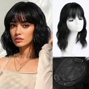 MOCA Hair Toppers for Women With Thinning Hair 360° 3D Soft Synthetic Natural Looking Hairpiece Clip in Black Curly Wavy Wispy Hair Toppers With Bangs for Daily Wear(Light Blonde/Black/Brown/Highlight)