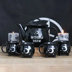 Witches Brew Black Teapot Set with 15.6 fl oz Teacup, Kitchen Tea & Coffeeware Serving Set