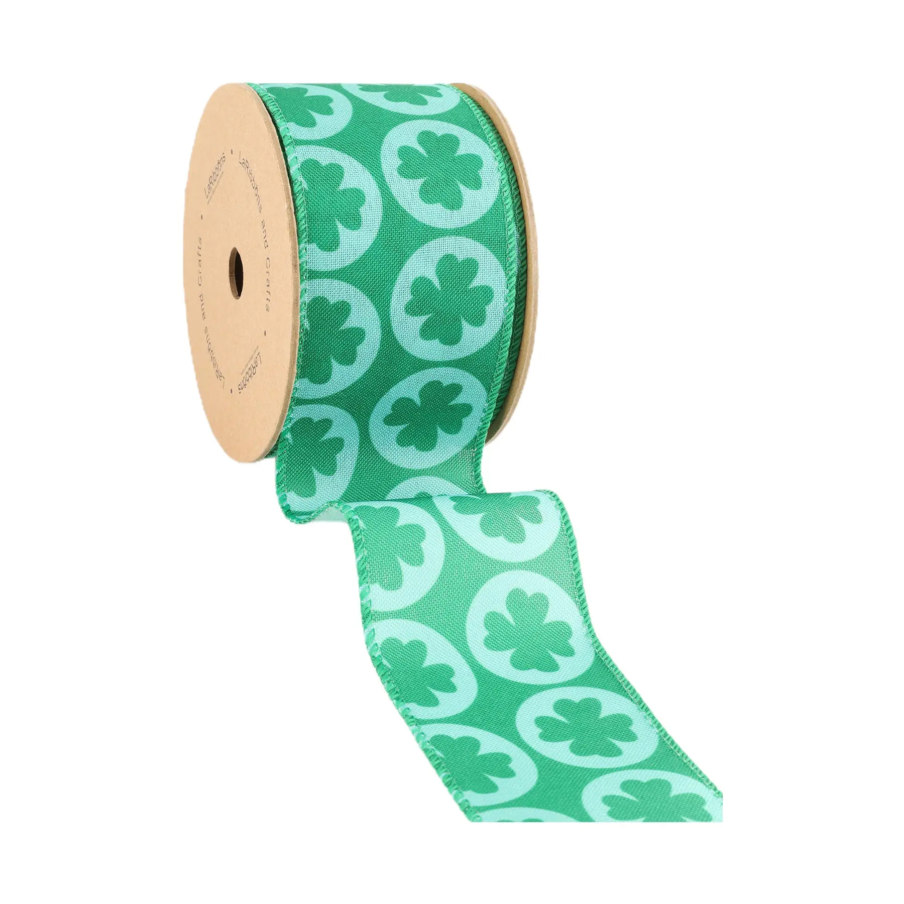 2 1/2" Wired Ribbon | Green Four Leaf Clover | 10 Yard Roll St Patrick's Day Collection outdoor Green decor wrapping gifts